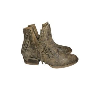 Circle G Brown Studded Fringe Booties Round Toe 7